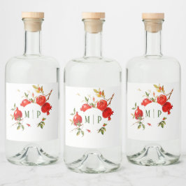 Granaatappels waterverf thema Heldere kleuren Likeurfles Etiket