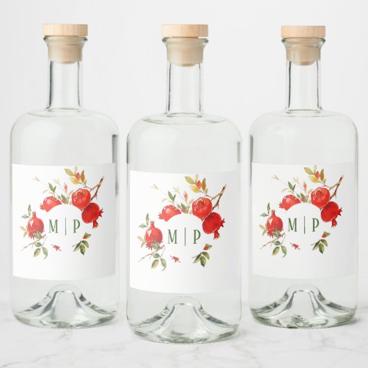 Granaatappels waterverf thema Heldere kleuren Likeurfles Etiket (Flessen)