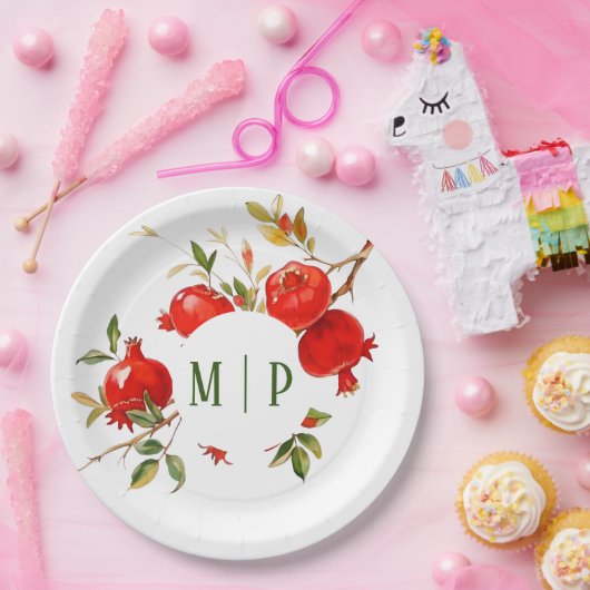 Granaatappels waterverf thema Heldere kleuren Papieren Bordje (Feest)