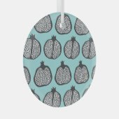 Granaatappelschijfjes: zwart aquapatroon. glas ornament (Voorkant Rechts)