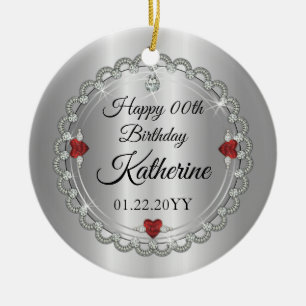 Granaatrood   Diamonds January Birthstone Birthday Keramisch Ornament