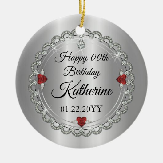 Granaatrood | Diamonds January Birthstone Birthday Keramisch Ornament (Voorkant)