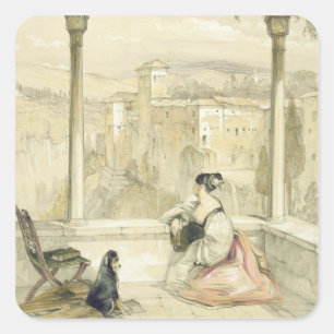 Granada (Alhambra), bord 9 van "Schetsen van Spai" Vierkante Sticker