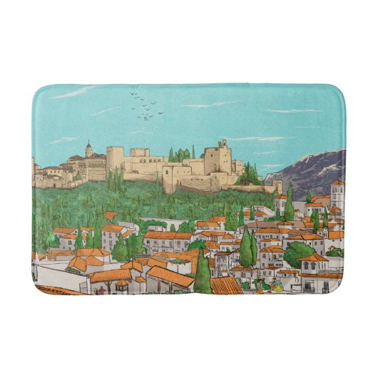 Granada Cityview Spanje Landscape Illustration Badmat (Voorkant)