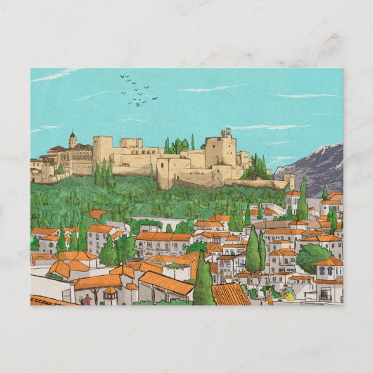 Granada Cityview Spanje Landscape Illustration Briefkaart (Voorkant)