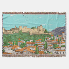 Granada Cityview Spanje Landscape Illustration Deken