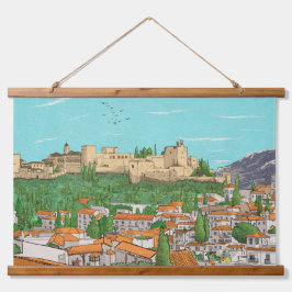 Granada Cityview Spanje Landscape Illustration Hangend Wandkleed