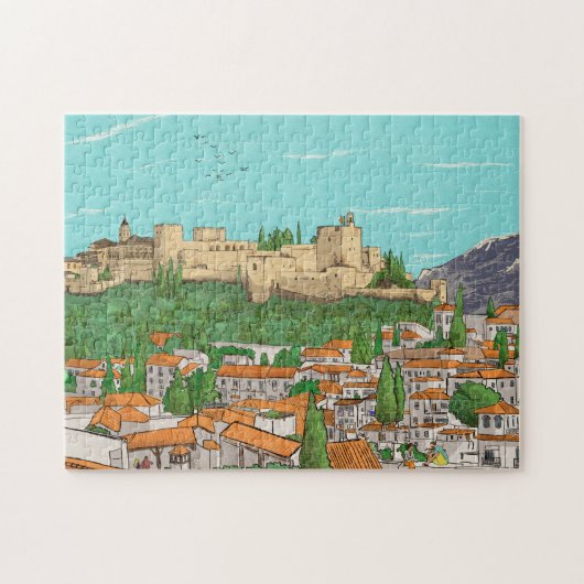 Granada Cityview Spanje Landscape Illustration Legpuzzel (Horizontaal)
