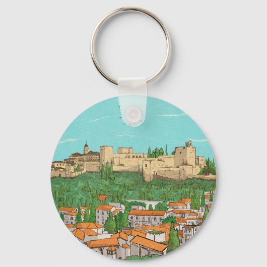 Granada Cityview Spanje Landscape Illustration Sleutelhanger (Voorkant)
