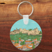 Granada Cityview Spanje Landscape Illustration Sleutelhanger (Voorkant)