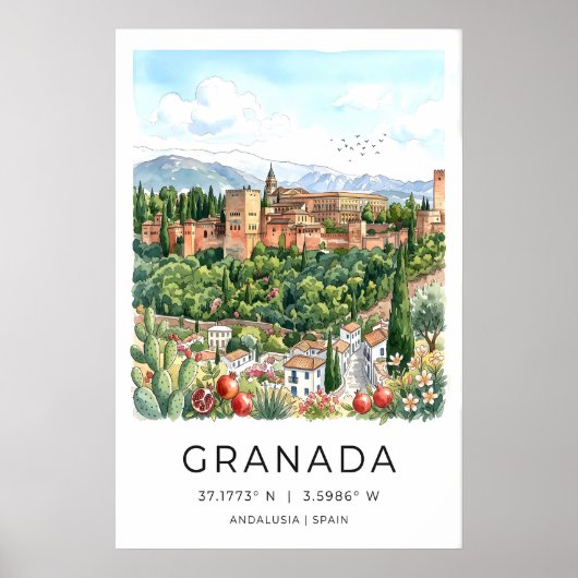 Granada Reisposter Waterverf Stijl Poster (Voorkant)