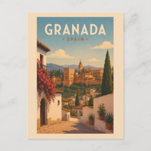 Granada Spanje Alhambra Illustratie Reis Kunst Briefkaart