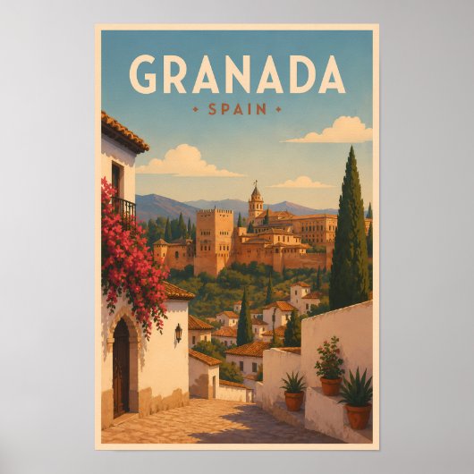 Granada Spanje Alhambra Illustratie Reis Kunst Poster (Voorkant)