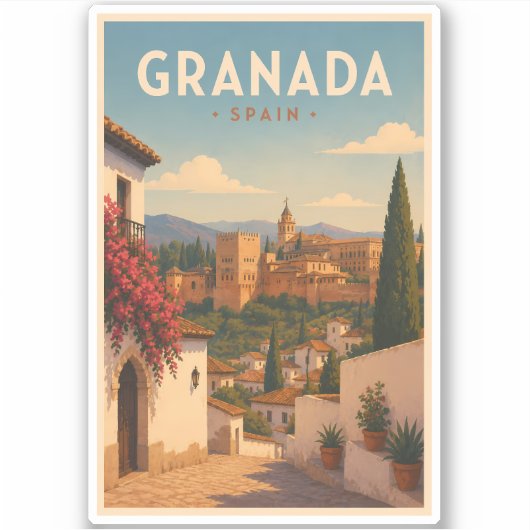 Granada Spanje Alhambra Illustratie Reis Kunst Sticker (Voorkant)