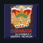Granada Spanje Magneet<br><div class="desc">Vintage Travel poster voor Granada, het Alhambra en de Sierra Nevada in de zuidelijke provincie Andalusië van Spanje.</div>