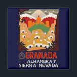Granada Spanje Magneet<br><div class="desc">Vintage Travel poster voor Granada,  het Alhambra en de Sierra Nevada in de zuidelijke provincie Andalusië van Spanje.</div>