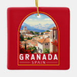 Granada Spanje Reizen Kunst Vintage Keramisch Ornament<br><div class="desc">Granada retro vector reisontwerp. Granada is een stad in de regio Andalusië in het zuiden van Spanje,  aan de voet van de Sierra Nevada.</div>