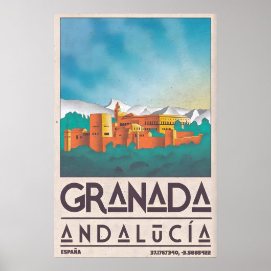Granada Stadslandschap Poster - Vintage Spaanse Re (Voorkant)
