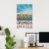 Granada Stadslandschap Poster - Vintage Spaanse Re (Thuiskantoor)