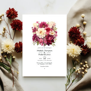 Granaten en Crème Bloemen Winterhuwelijk Kaart