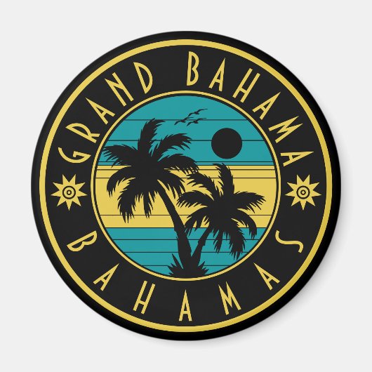Grand Bahama Bahama's Retro Palmboom Souvenirs Magneet (Voorkant)