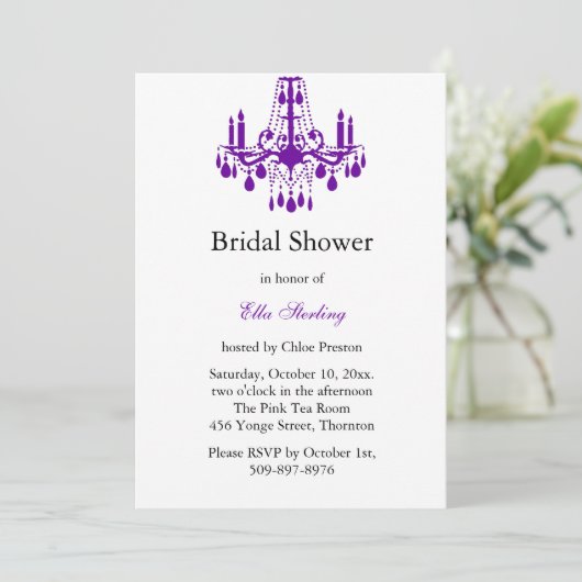 Grand Ballroom Bridal Shower Invitation (paars) Kaart (Staand voorkant)