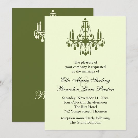 Grand Ballroom Wedding Invitation 2 (groen) Kaart (Voorkant / Achterkant)