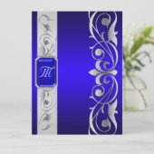 Grand Blue Jewel Silver en Blue Invitation Kaart (Staand voorkant)
