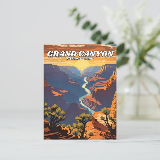 Grand Canyon National Park illustratie retro Briefkaart (Staand voorkant)