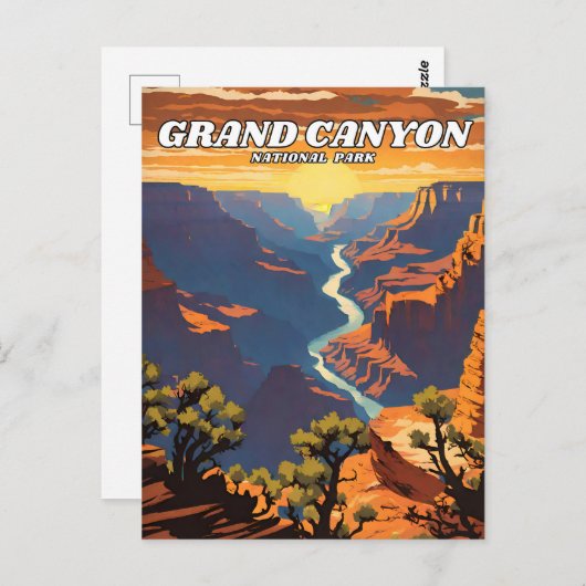 Grand Canyon National Park illustratie retro Briefkaart (Voorkant / Achterkant)