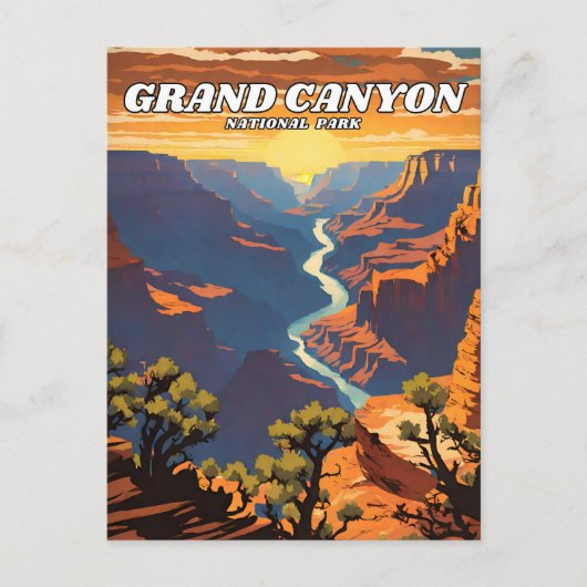 Grand Canyon National Park illustratie retro Briefkaart (Voorkant)