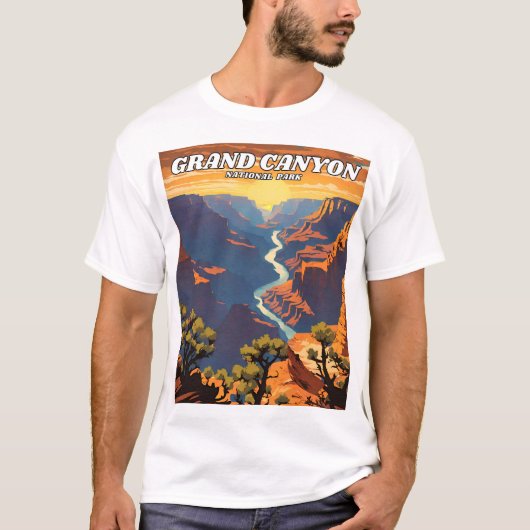 Grand Canyon National Park illustratie retro T-shirt (Voorkant)