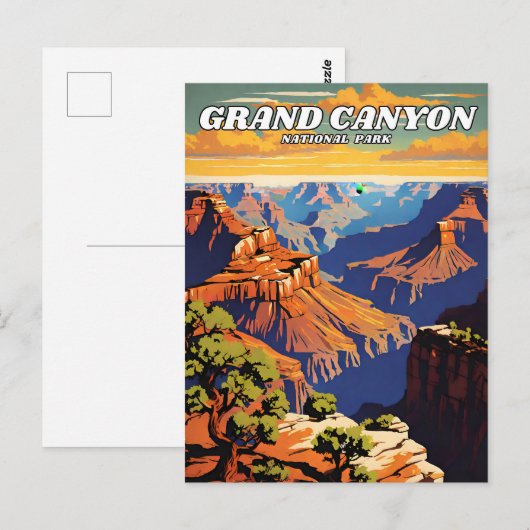 Grand Canyon National Park illustratie Retro West Briefkaart (Voorkant / Achterkant)