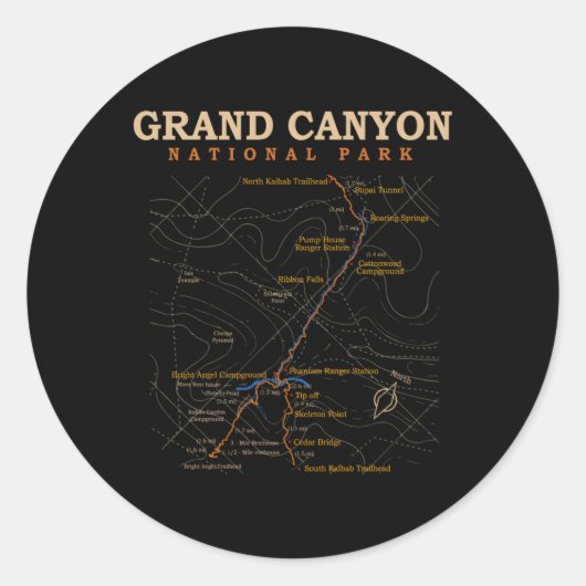 Grand Canyon National Park-kaart Ronde Sticker (Voorkant)