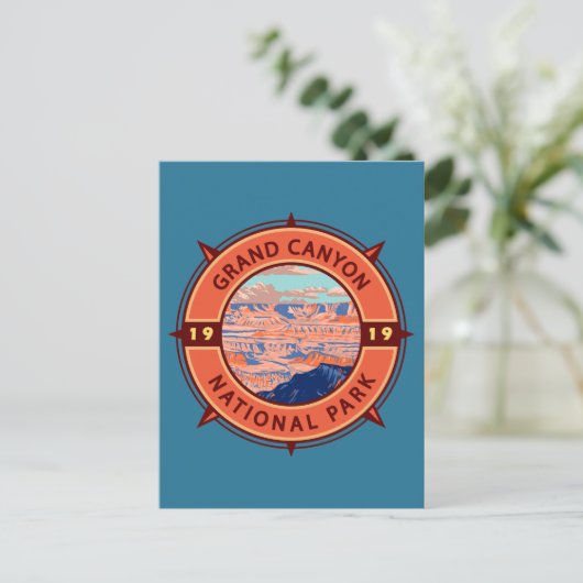 Grand Canyon National Park Retro Compass Embleem Briefkaart (Staand voorkant)