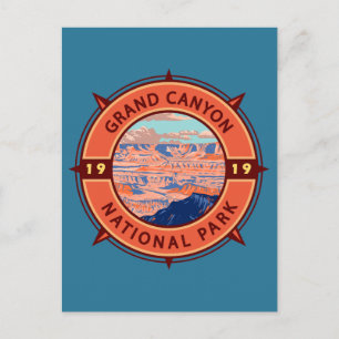 Grand Canyon National Park Retro Compass Embleem Briefkaart