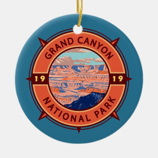 Grand Canyon National Park Retro Compass Embleem Keramisch Ornament (Voorkant)