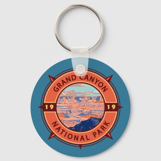 Grand Canyon National Park Retro Compass Embleem Sleutelhanger (Voorkant)