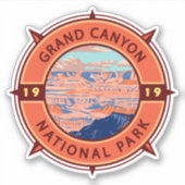 Grand Canyon National Park Retro Compass Embleem Sticker (Voorkant)