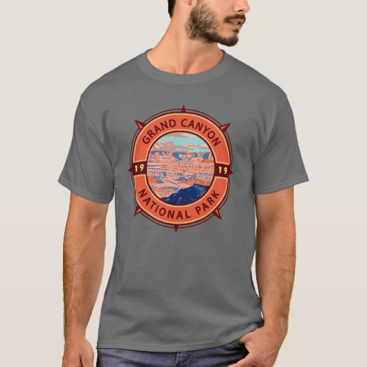 Grand Canyon National Park Retro Compass Embleem T-shirt (Voorkant)