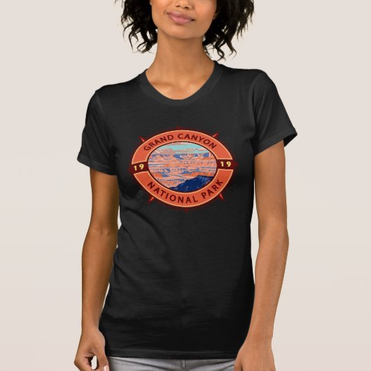 Grand Canyon National Park Retro Compass Embleem T-shirt (Voorkant)