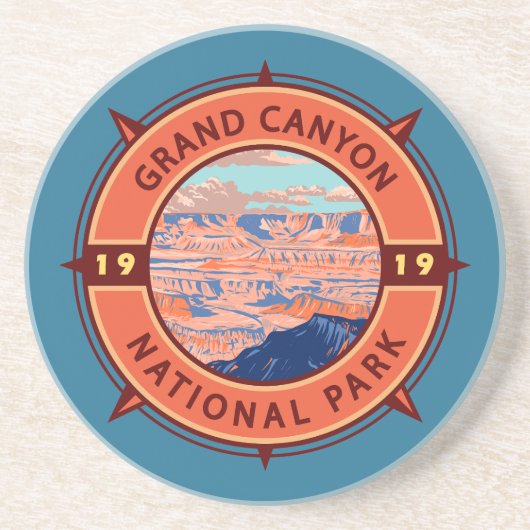 Grand Canyon National Park Retro Compass Embleem Zandsteen Onderzetter (Voorkant)
