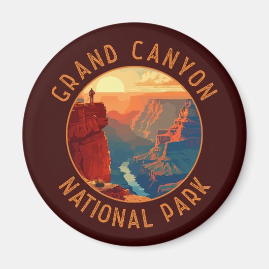 Grand Canyon National Park Retro Distress Circle Magneet (Voorkant)