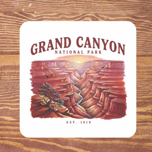 Grand Canyon National Park Zonsondergang Oude Reis Vierkante Sticker