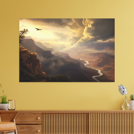 Grand Canyon Radiance: stijgende vogel- en goudglo Canvas Afdruk (Insitu (Woonkamer))