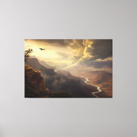 Grand Canyon Radiance: stijgende vogel- en goudglo Canvas Afdruk (Voorkant)