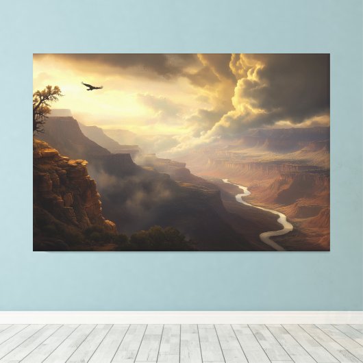 Grand Canyon Radiance: stijgende vogel- en goudglo Canvas Afdruk (Insitu (Houten vloer))