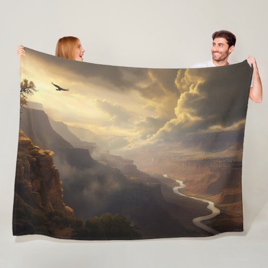 Grand Canyon Radiance: stijgende vogel- en goudglo Fleece Deken (In situ)