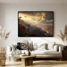 Grand Canyon Radiance: stijgende vogel- en goudglo Poster