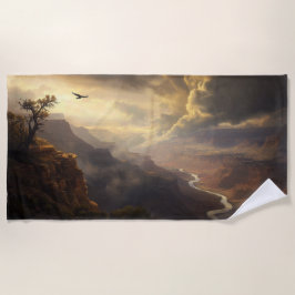 Grand Canyon Radiance: stijgende vogel- en goudglo Strandlaken